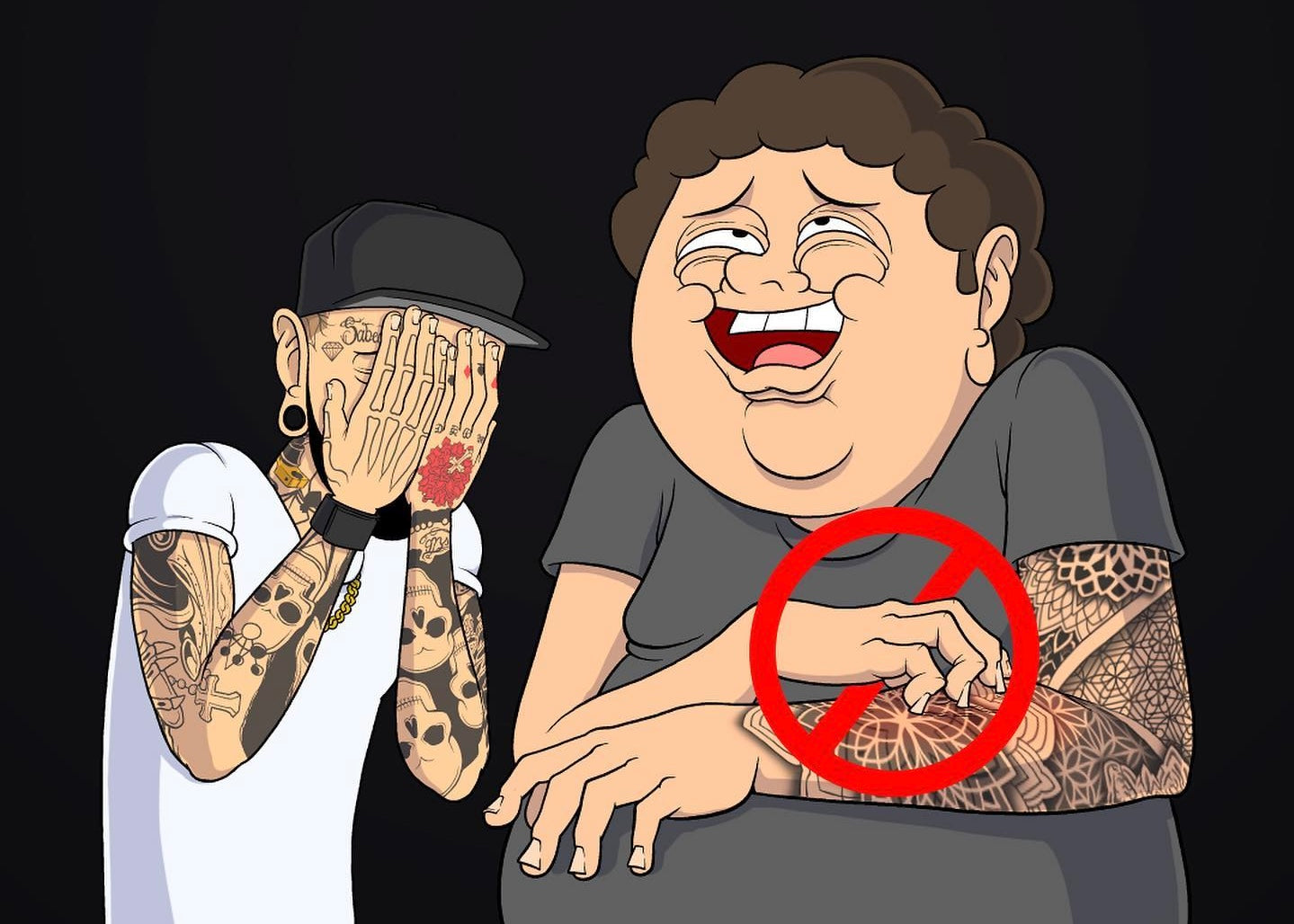 Illustration warning a client not to scratch or pick a healing arm tattoo.