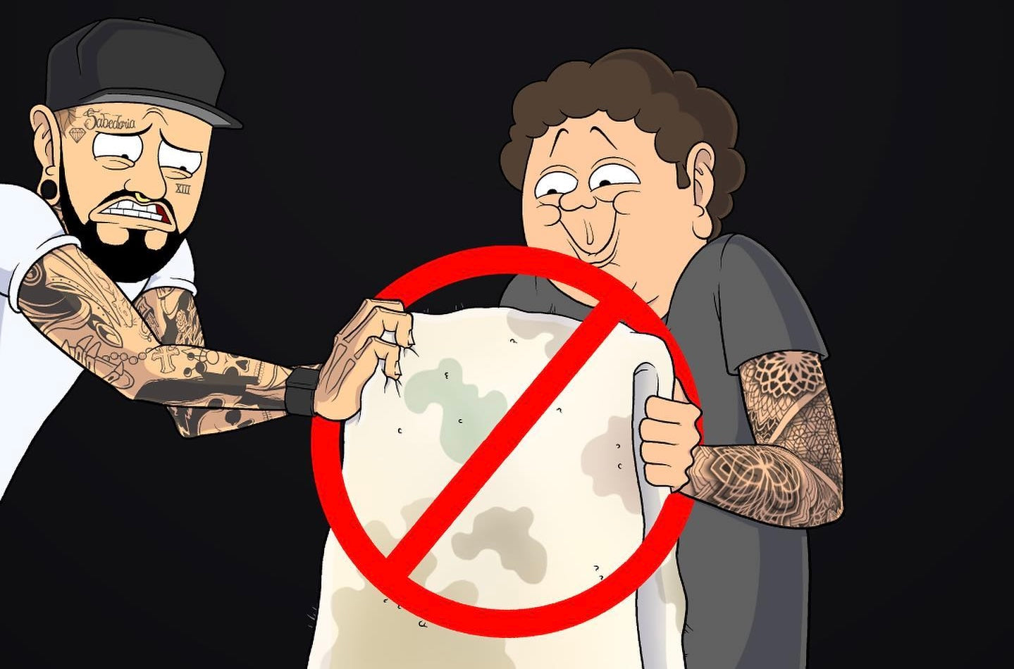 Illustration warning against using a dirty towel on a freshly tattooed arm.